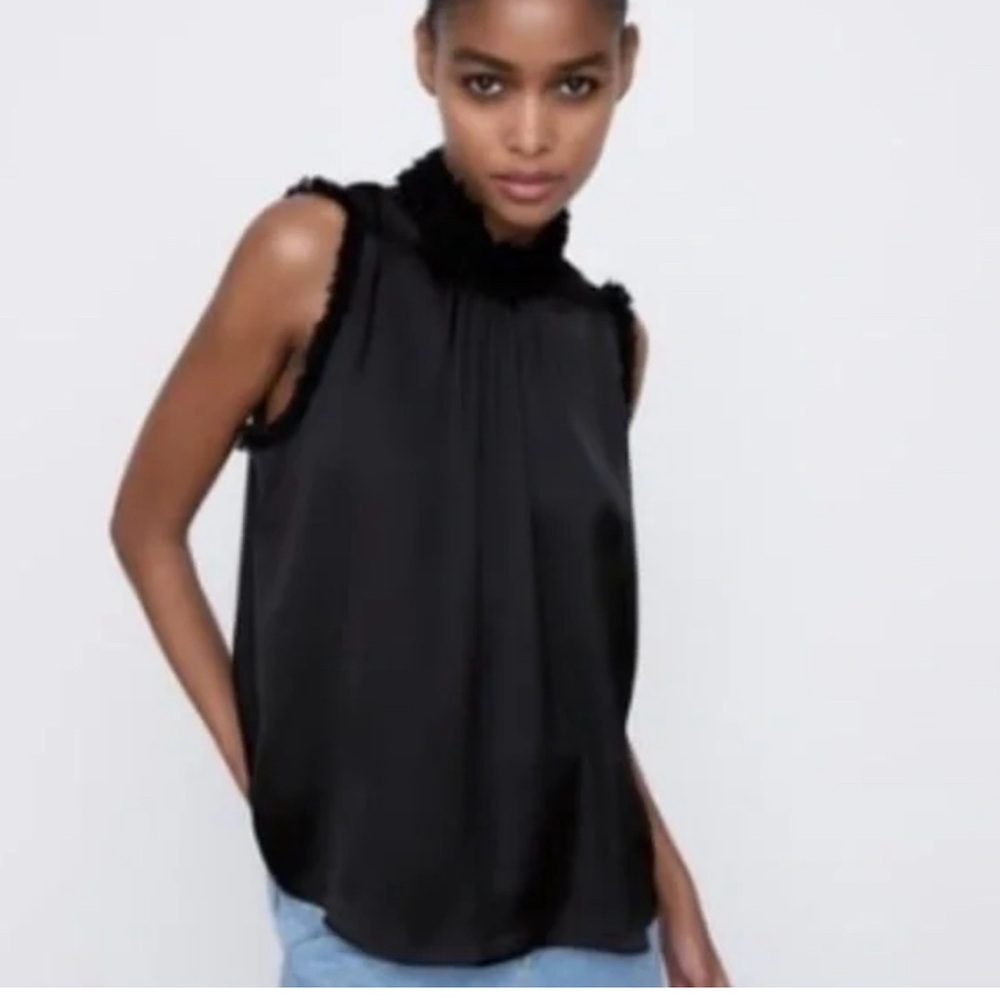 Zara high collar top sleeveless blouse